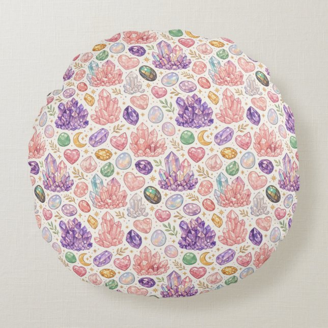 Feminine Gemstone Seamless Pattern Round Pillow (Front)
