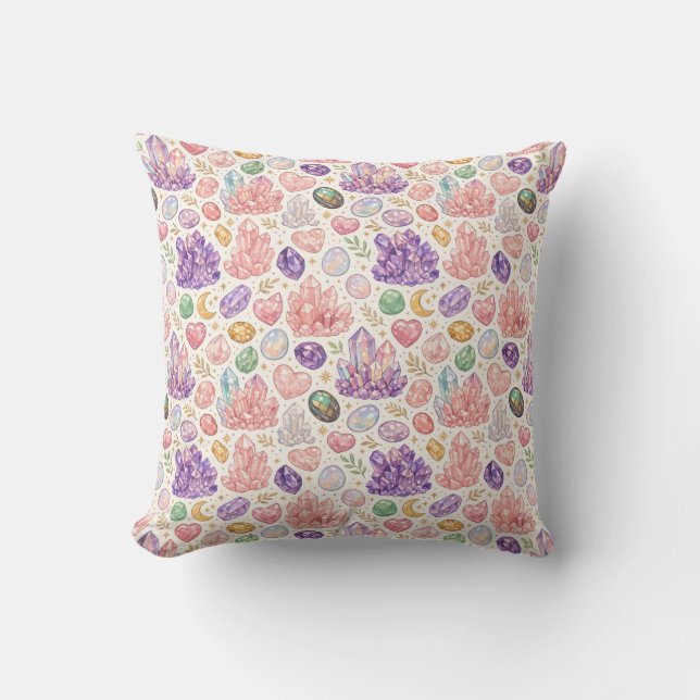 Feminine Gemstone Seamless Pattern Throw Pillow (Front)