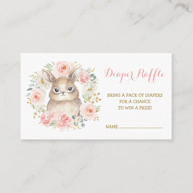Feminine Girl Bunny Blush Floral Diaper Raffle Enclosure Card (Front)