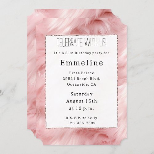 Feminine Girly Blush Pink Animal Fur Invitation
