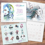 Feminine girly Original illustrations art Artist Calendar<br><div class="desc">🔹 12 month calendar with twelve original feminine illustrations one on the cover. All artworks are hand drawn and painted by EDraWings38. On the back cover they are listed with a small picture and name. 🔹 You can personalize it by editing the year on the cover or customize it further...</div>