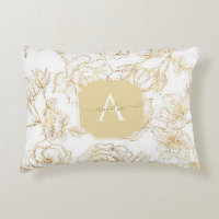 Feminine glam modern gold floral monogram name  accent pillow