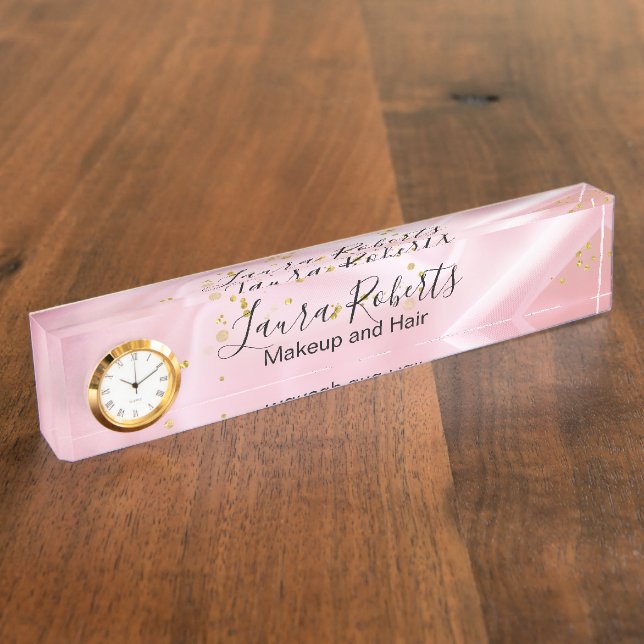 Feminine Gold and Pink Glitter  Desk Name Plate (Side)