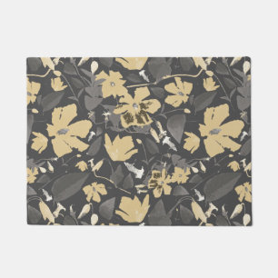 Feminine Gold Gray Floral Pattern Doormat
