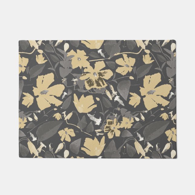 Feminine Gold Gray Floral Pattern Doormat (Front)