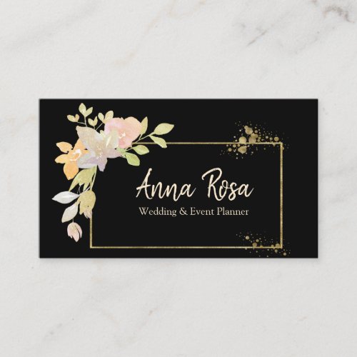 *~* Feminine Gold Lavender Pink Watercolor Flowers Business Card