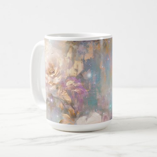 Feminine Gold Purple White Flowers Coffee Mug