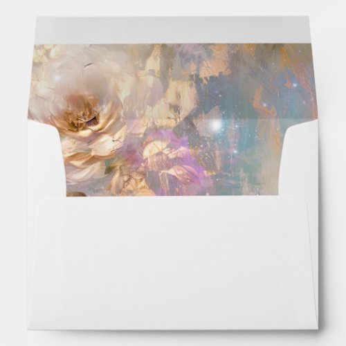 Feminine Gold Purple White Flowers Envelope