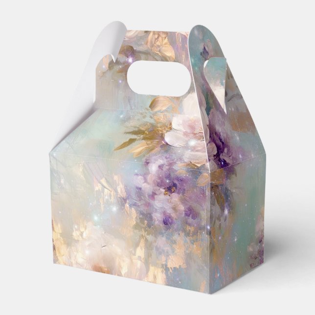Feminine Gold Purple White Flowers Favor Boxes (Front Side)