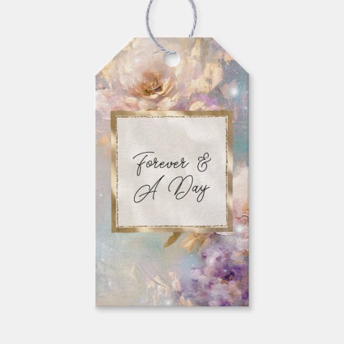 Feminine Gold Purple White Flowers Gift Tags