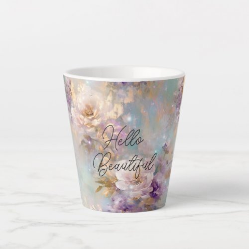 Feminine Gold Purple White Flowers Latte Mug