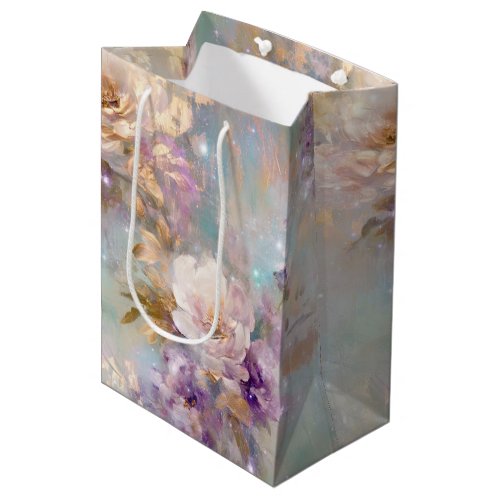 Feminine Gold Purple White Flowers Medium Gift Bag