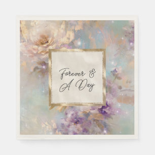 Feminine Gold Purple White Flowers Napkins