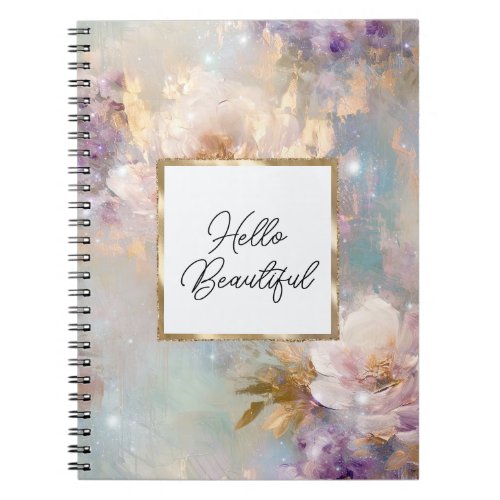 Feminine Gold Purple White Flowers Notebook