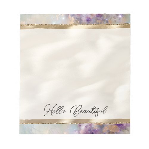 Feminine Gold Purple White Flowers Notepad