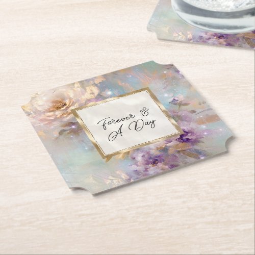 Feminine Gold Purple White Flowers Paper Coaster