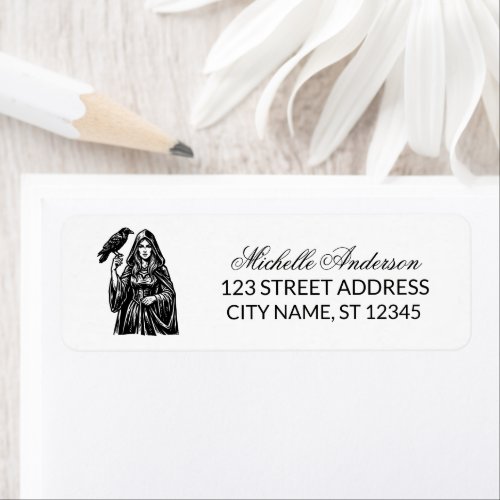 Feminine Gothic Witch and Raven Return Address Label