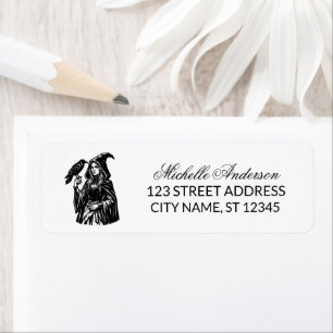 Feminine Gothic Witch and Raven Return Address Label