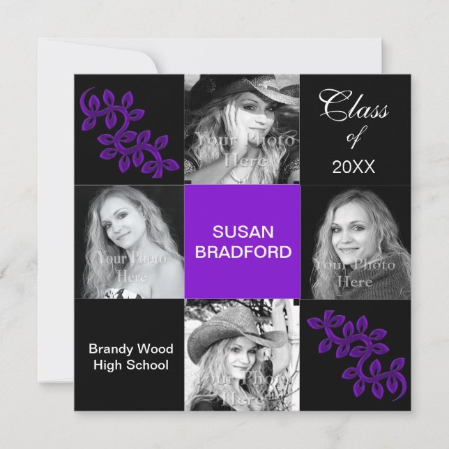 Feminine Graduation Party/Invitation/Purple, Year Invitation (Front)