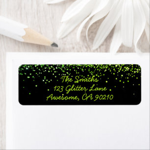 Feminine Green Glitter Party Return Address Label