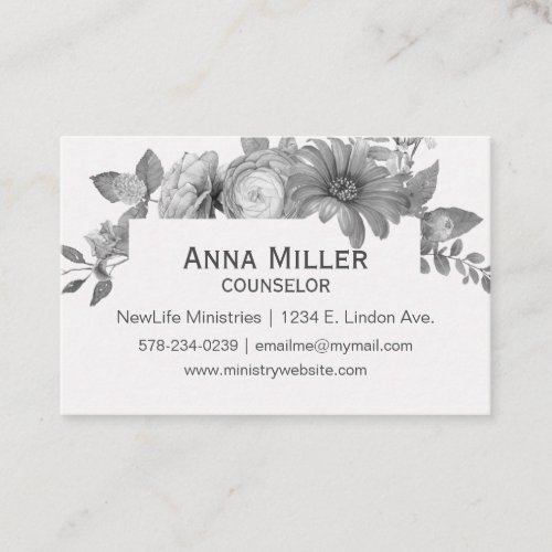 Feminine Grisaille Floral Counseling Ministry Business Card