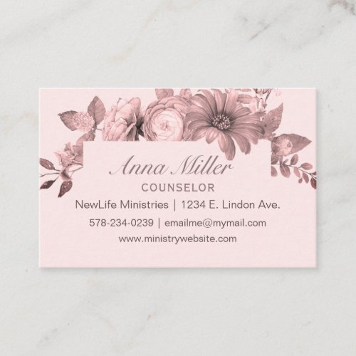 Feminine Grisaille Rose Pink Counseling Ministry Business Card