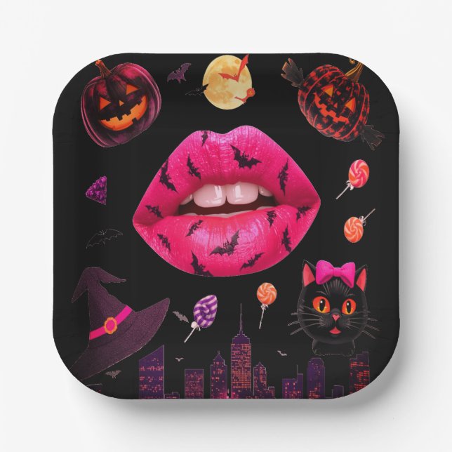 Feminine Halloween Pink Paper Plates (Front)