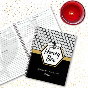 Feminine Honey Bee Apiary Honeycomb Black Yellow Notebook