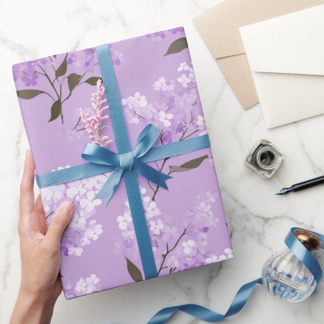 Feminine Lavender Lilac Blossom Floral Pattern Wrapping Paper (Gifting)