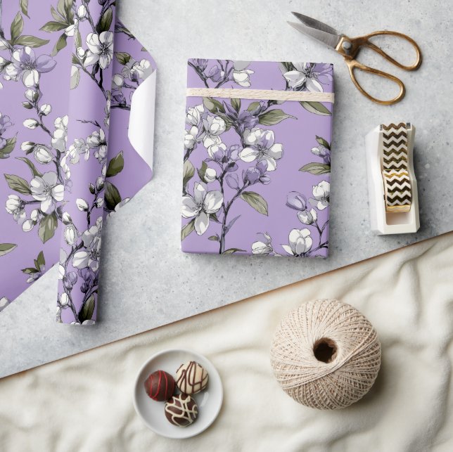 Feminine Lavender Lilac Blossom Floral Pattern Wrapping Paper (Crafts)