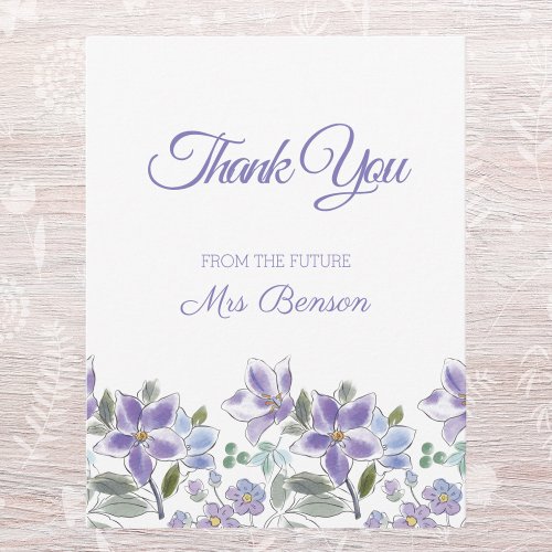 Feminine Lilac Floral Bridal Shower Thank You Card