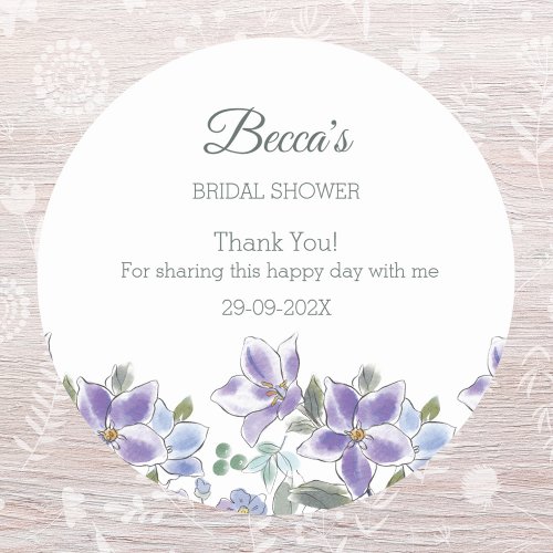 Feminine Lilac Floral Bridal Shower Thank You Classic Round Sticker