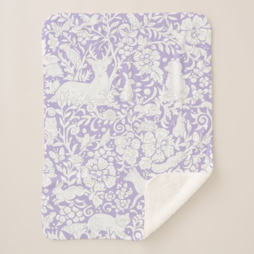 Feminine Lilac Purple White Woodland Animal Floral Sherpa Blanket
