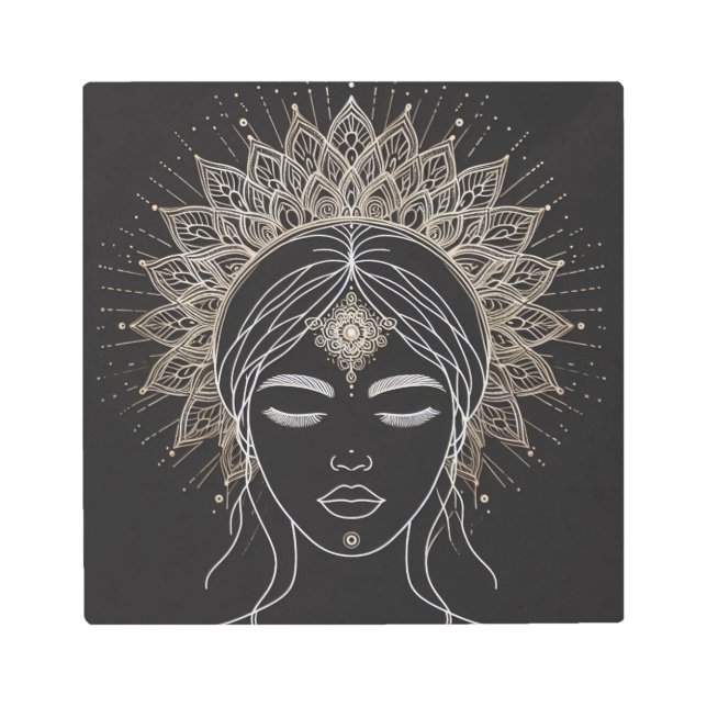 Feminine Line Art with Golden Mandala Crown (Front)