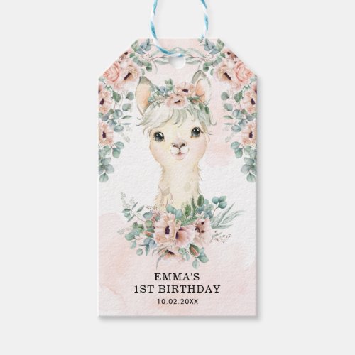 Feminine Llama Blush Pink Floral Greenery Birthday Gift Tags