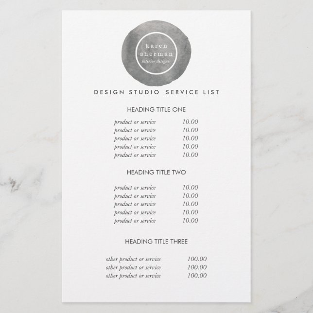Feminine logo gray  | Pricing & Services Flyer (Front)