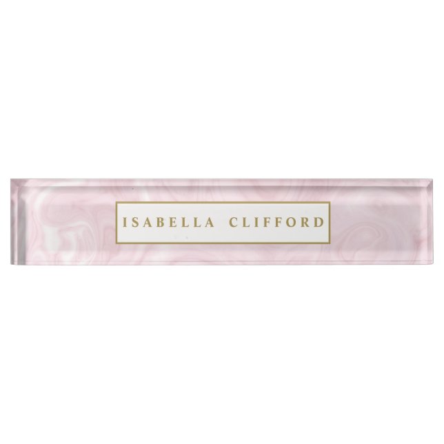 Feminine  logo professional rose gold marble desk name plate (Front)
