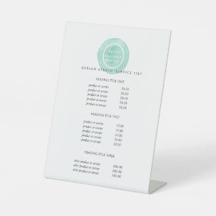 Feminine logo turquoise Salon Price & Services Pedestal Sign