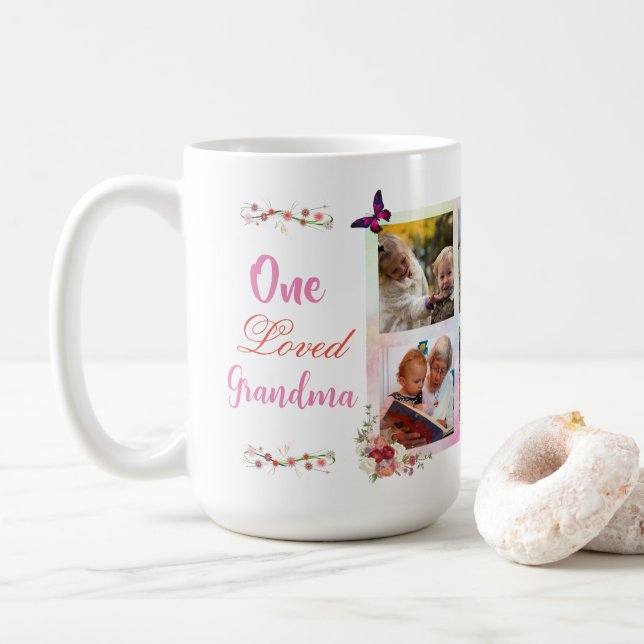 Feminine Love Grandma Photo Collage Personalized Coffee Mug (With Donut)