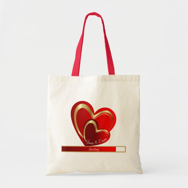 Feminine Love Loading Red Heart Personalized Bride Tote Bag (Front)