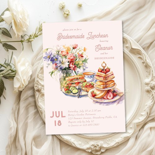 Feminine Lunch Tea Flowers Bridesmaids Luncheon Invitation