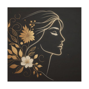 Feminine Minimal Line Art with Gold Flowers