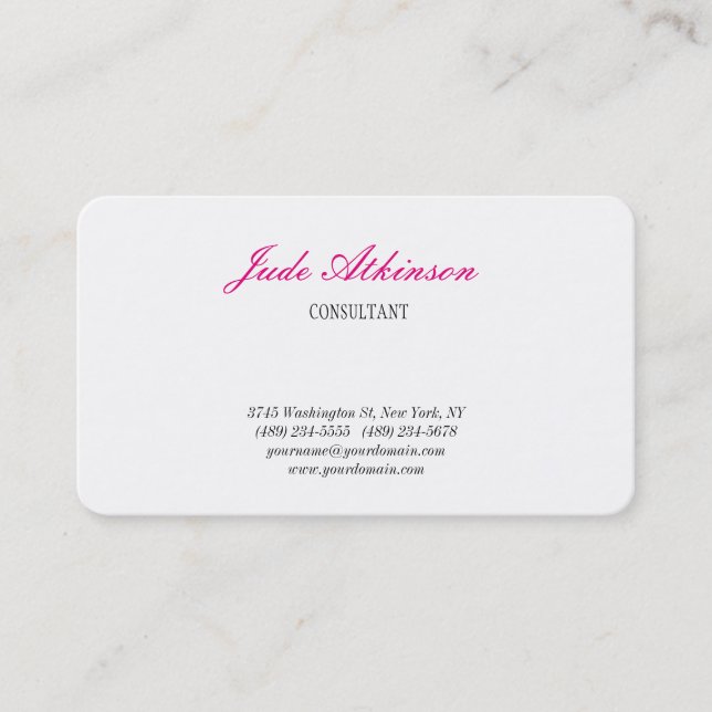 Feminine Minimalist Handwriting Modern White Plain Business Card (Front)