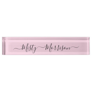 Feminine Minimalist Modern Pink Script Custom Name Desk Name Plate