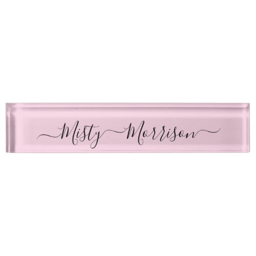 Feminine Minimalist Modern Pink Script Custom Name Desk Name Plate