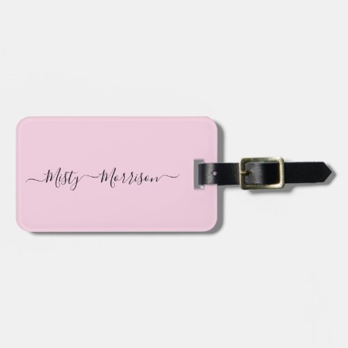 Feminine Minimalist Modern Pink Script Custom Name Luggage Tag