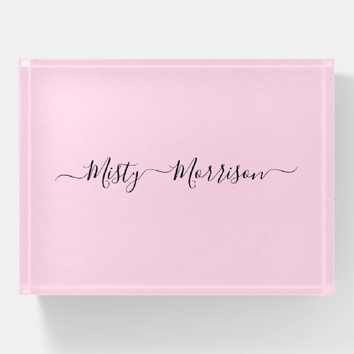 Feminine Minimalist Modern Pink Script Custom Name Paperweight