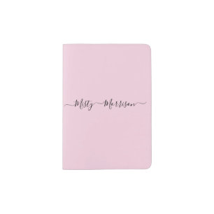 Feminine Minimalist Modern Pink Script Custom Name Passport Holder
