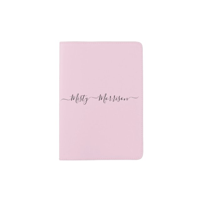 Feminine Minimalist Modern Pink Script Custom Name Passport Holder (Front)