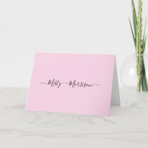 Feminine Minimalist Modern Pink Script Custom Name Thank You Card